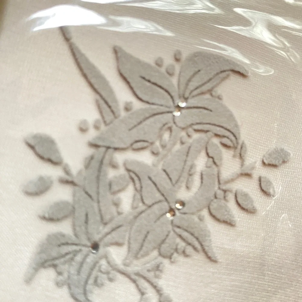 Full length pantyhose ankle floral rhinestones Light grey New one pair